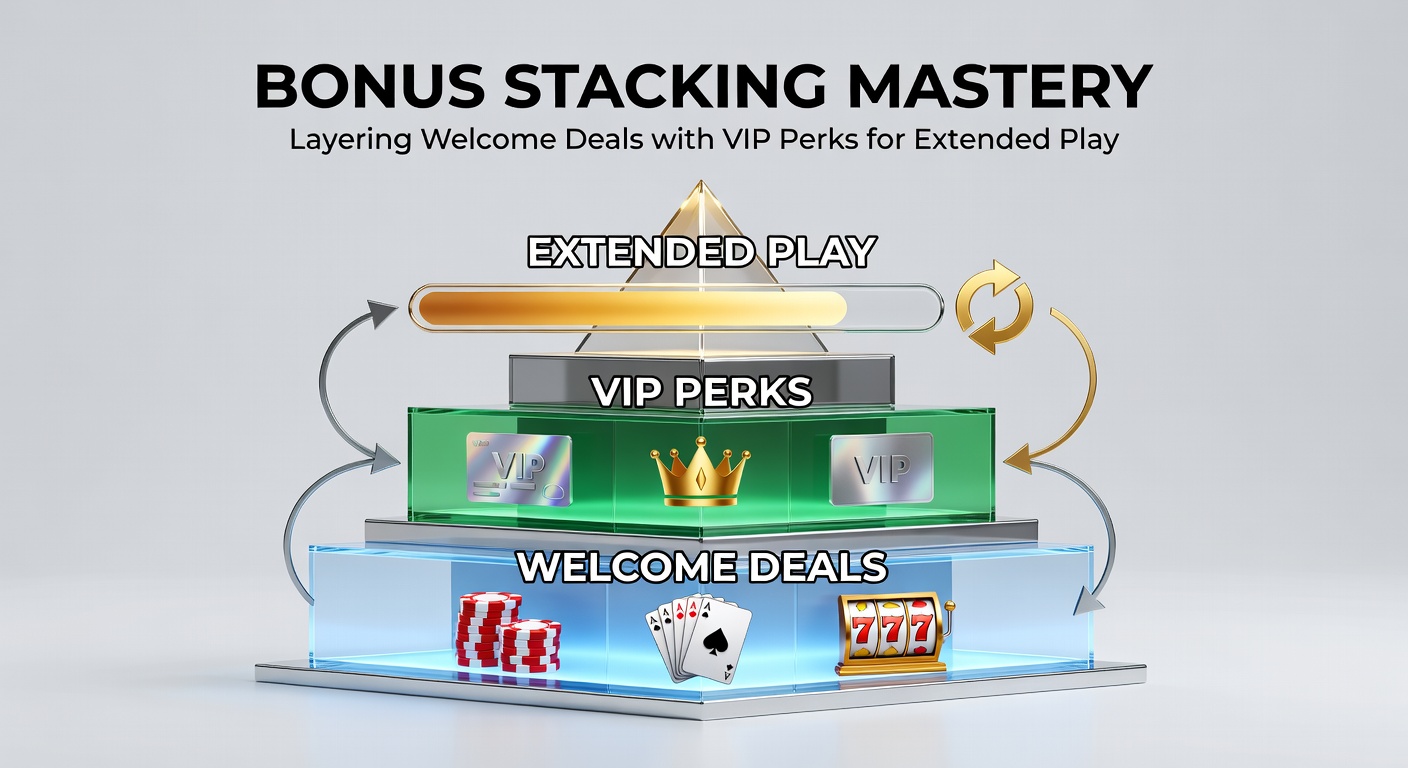 Visuelle Darstellung eines VIP-Treppenaufstiegs mit gestapelten Boni und verlängerter Spielzeit in einem Online-Casino